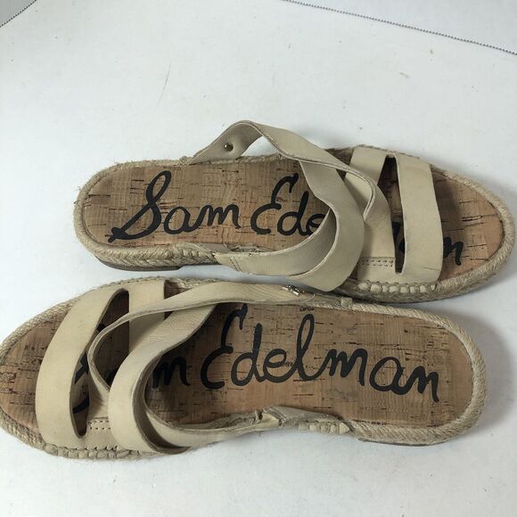 Sam‎ Edelman Flat Sandals Womens Size 5 Averie Espadrille Leather Tan Straps C2 - Picture 2 of 11